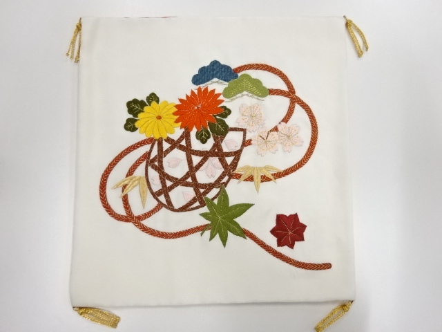 リサイクル　花籠に組紐模様刺繍帛紗